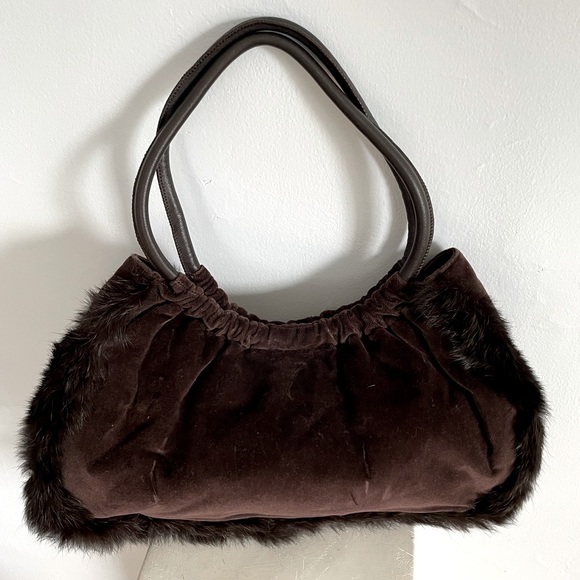 Hype Handbags - HYPE brown velvet and fur bag designer fun elegance